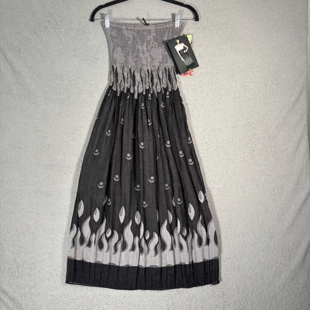 NWT Lapis Convertible Smocked Tube Dress Women Size S Black Gray Flame Goth Emo
